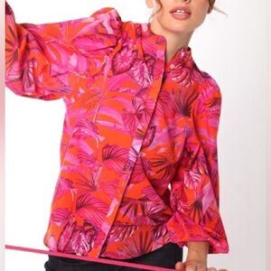 Vilagallo Anthropologie Hidden Button Down Blouse Floral Pink Size 48 (US 14)
